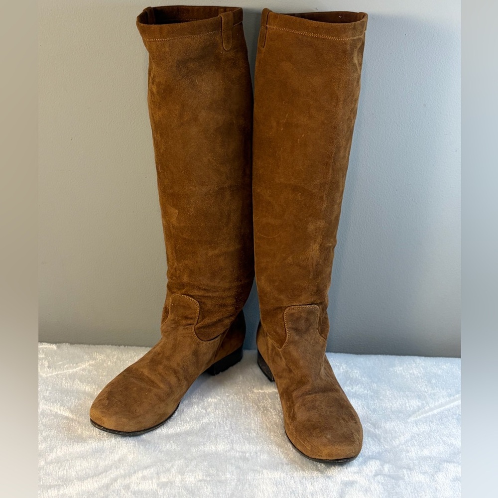 Charles David Women Brown Suede Knee High Riding Boots Slip On Size 8